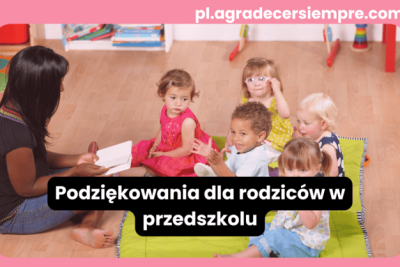 Nauczycielka w przedszkolu czytająca dzieciom – scena symbolizująca podziękowania dla rodziców w przedszkolu.